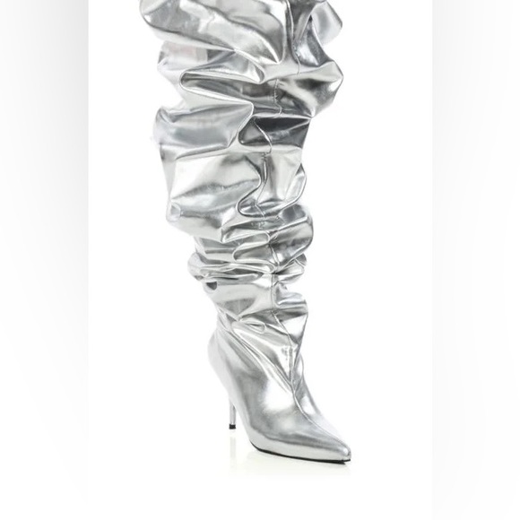 AZALEA WANG NEMY SILVER KITTEN HEEL THIGH HIGH BOOT - Picture 2 of 5